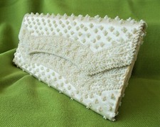 Vintage 1950's Off White Silk Faux Seed Pearl Clutch Purse Hong Kong 9" Lovely
