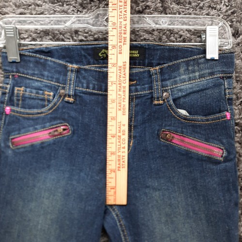 Jordache Jeans Girls 12 Blue Skinny Ankle Cuffed Zip Pockets Cute Stretch Pants - Picture 6 of 10