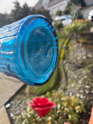 Vintage Italian Empoli Blue Glass Decanter Genie Bottle 22in Italy Made Ripple - Picture 8 of 8