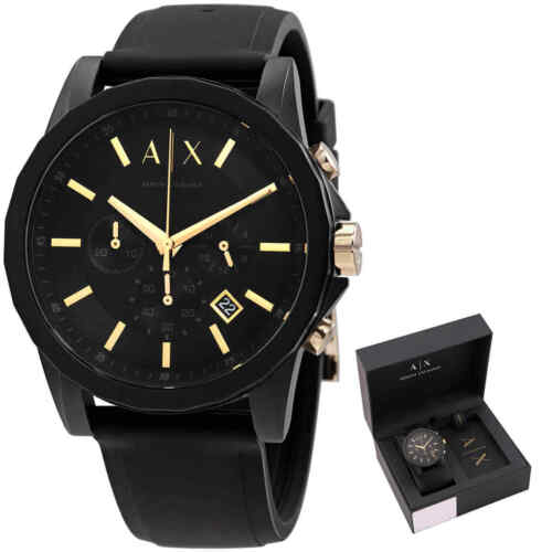 Chronographe Armani Exchange quartz cadran noir montre homme et bagage étiquette cadeau - Photo 1 sur 4