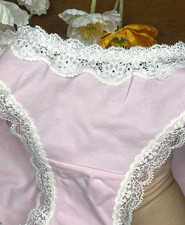 Vintage Pink Silky Cotton Panty Bikini White Nylon Floral Lace Briefs Sz.6/ M