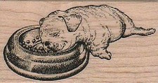 Dog Sleeping In Dish 1 3/4 x 3" Rubber Stamp, Dog Stamp, Dog Lover Stamp