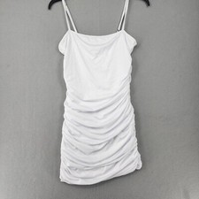 Rutched Bodycon Spaghetti Strap White Dress Size 0 - 28" bust; 32" Long; Adjust