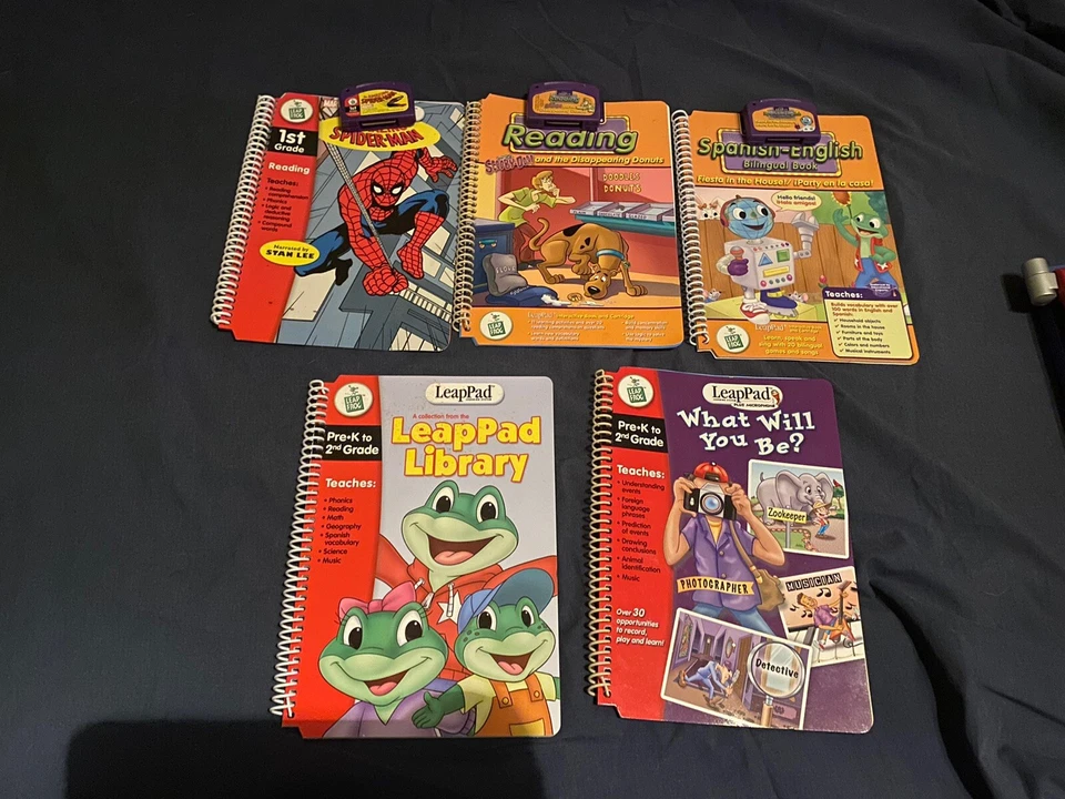 LEAP FROG Leap Pad Lot Of 5 Books 3 Cartridges Spider-Man Scooby*Read Descrption - Image 2 of 3