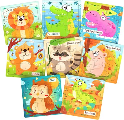 8 Pack Wooden Jigsaw Puzzles for Toddlers Baby Kids  3 4 5Years Old Color Shape
