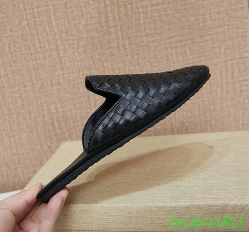 Sandalias planas de cuero con patrón tejido para hombre vestido de mula informales fiesta club Foto 2 de 4