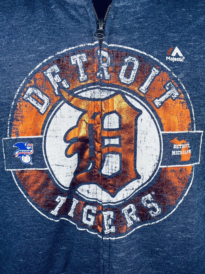 Sudadera con capucha para mujer Majestic Detroit Tigers azul temporada contendiente cremallera completa mediana Foto 2 de 4
