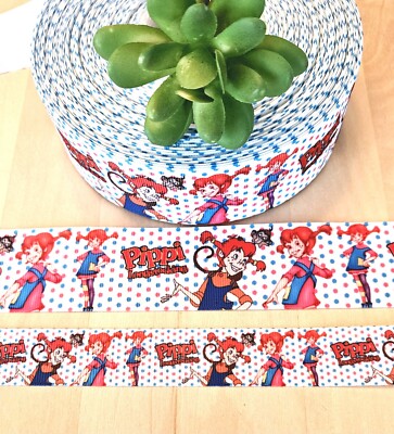 7/8 & 1.5'' (1 YD) Pippi Longstocking Grosgrain Ribbon Mr. Nilsson the Monkey