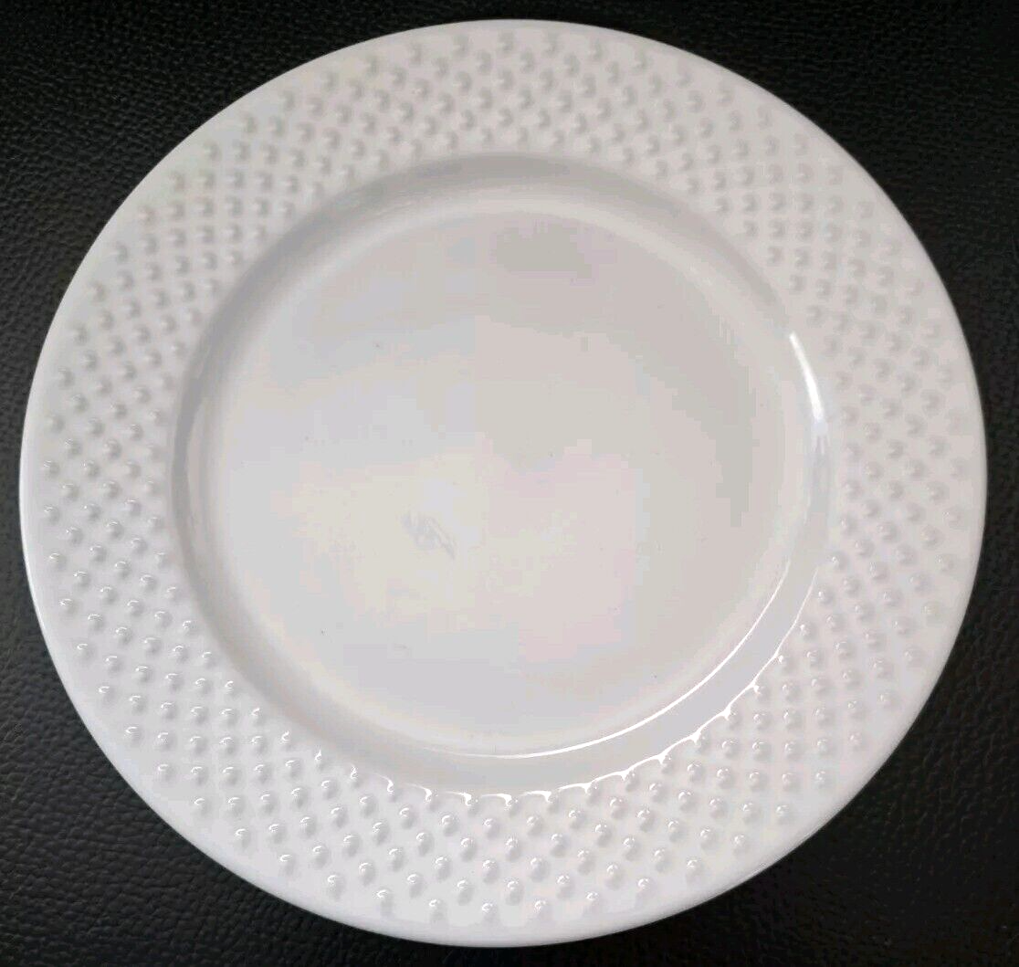Set of 4 White Hobnail Beaded Porcelain Salad Plates 8.25 Inch