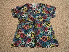 Crayola Threads by Barco Scrub Top, Peace Themed, Size Small