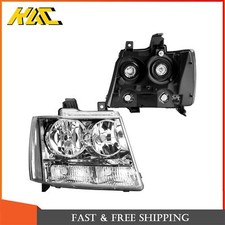Pair Clear Headlight Assemblies Chrome For Chevy Suburban 1500 Tahoe 2007-2014