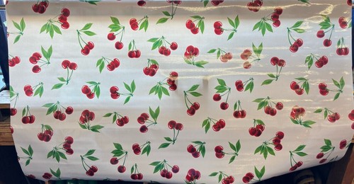 Oilcloth Fabric Stella Cherries White Pattern Sold in Yard or Bolt - Picture 2 of 2