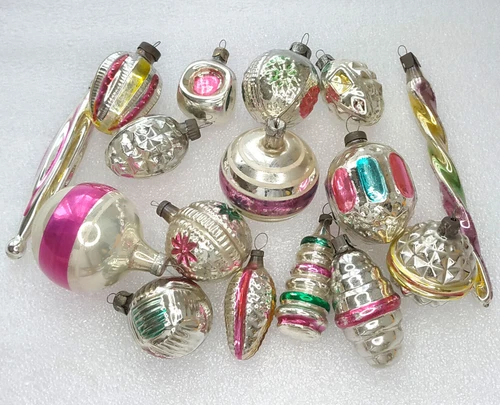 16 Vintage Mercury Glass Christmas Ornaments Antique Xmas USSR Tree Decorations