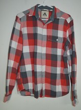 Women's Red Plaid Flannel Button Up Shirt Size Small Long Sleeve