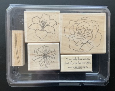 NEW Stampin Up! FIFTH AVENUE FLORAL Wood Mounted Flowers Stem Rose Lily Stamps