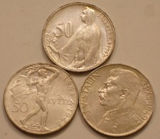 1947, 1948 & 1949 SILVER 50 Korun of Czechoslovakia