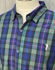 William Murray Men’s Long Sleeve Shirt Blue Green Golf Button Up Size Large