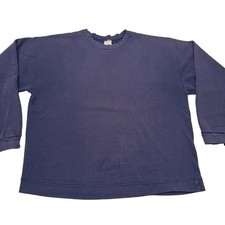 Vtg 90s Faded Distressed Blank Crewneck Sweatshirt Navy Blue Sz L, Boxy Cut