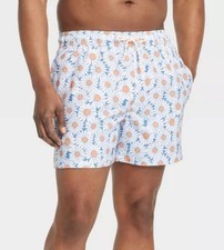 NWOT Goodfellow  Co sz XL Men's 5" Elevated Swim Trunks Blue Daisy print GG18