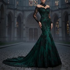 Vintage Mermaid Wedding Dress Gothic Off-Shoulder Lace Appliques Bride Gowns