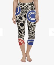Loony Legs Vertigo Capri Leggings Geometric High Rise Yoga One Size Bk/Bl/Rd