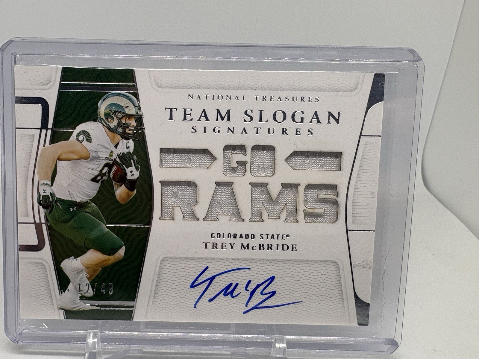 Trey McBride Panini National Treasures Collegiate Team Slogan Signatures Die-Cuts #SLTRE Base