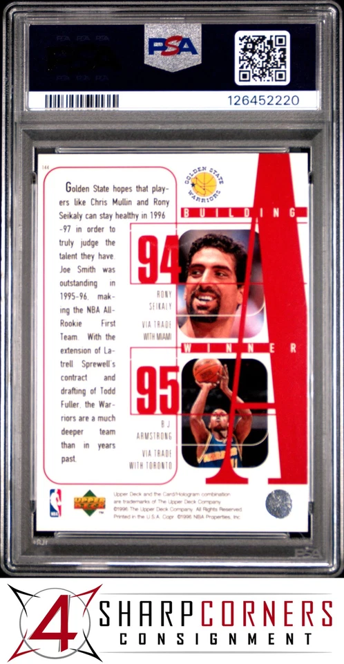1996 UPPER DECK #144 GOLDEN STATE WARRIORS POP 3 PSA 10 - Image 2 of 2