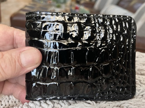 Premium Black Alligator Exterior, Cobalt Blue Interior Men's Billfold Wallet
