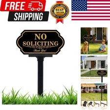 No Soliciting Sign for House with Stake - 50-mil Thick Aluminum - 5x10 Inch/3...