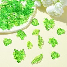 200pcs Acrylic Leaf Charms Green Plastic Pendant Jewelry Making Necklace Earring