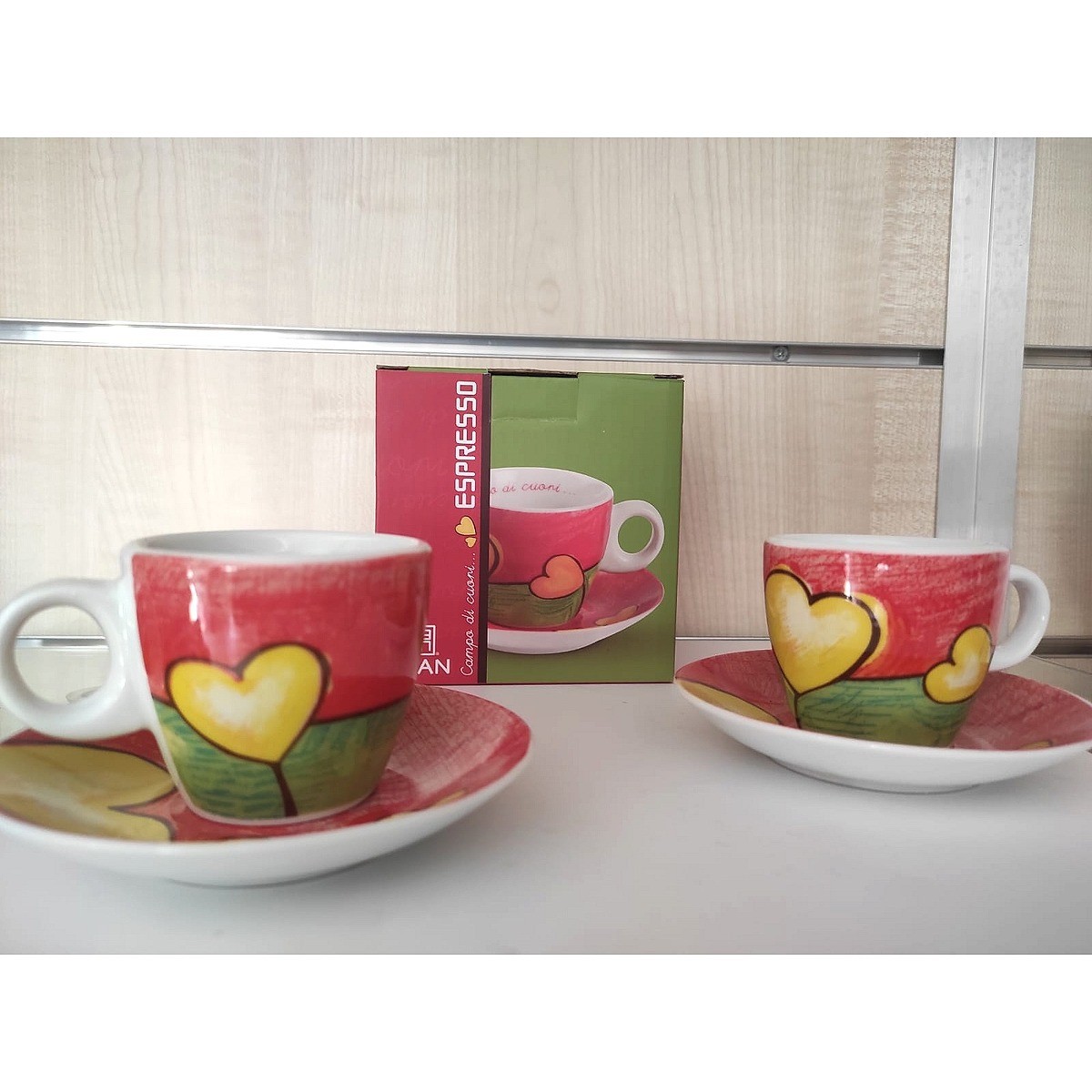 Set 2 tazzine espresso con piattino Egan Campo di Cuori porcellana