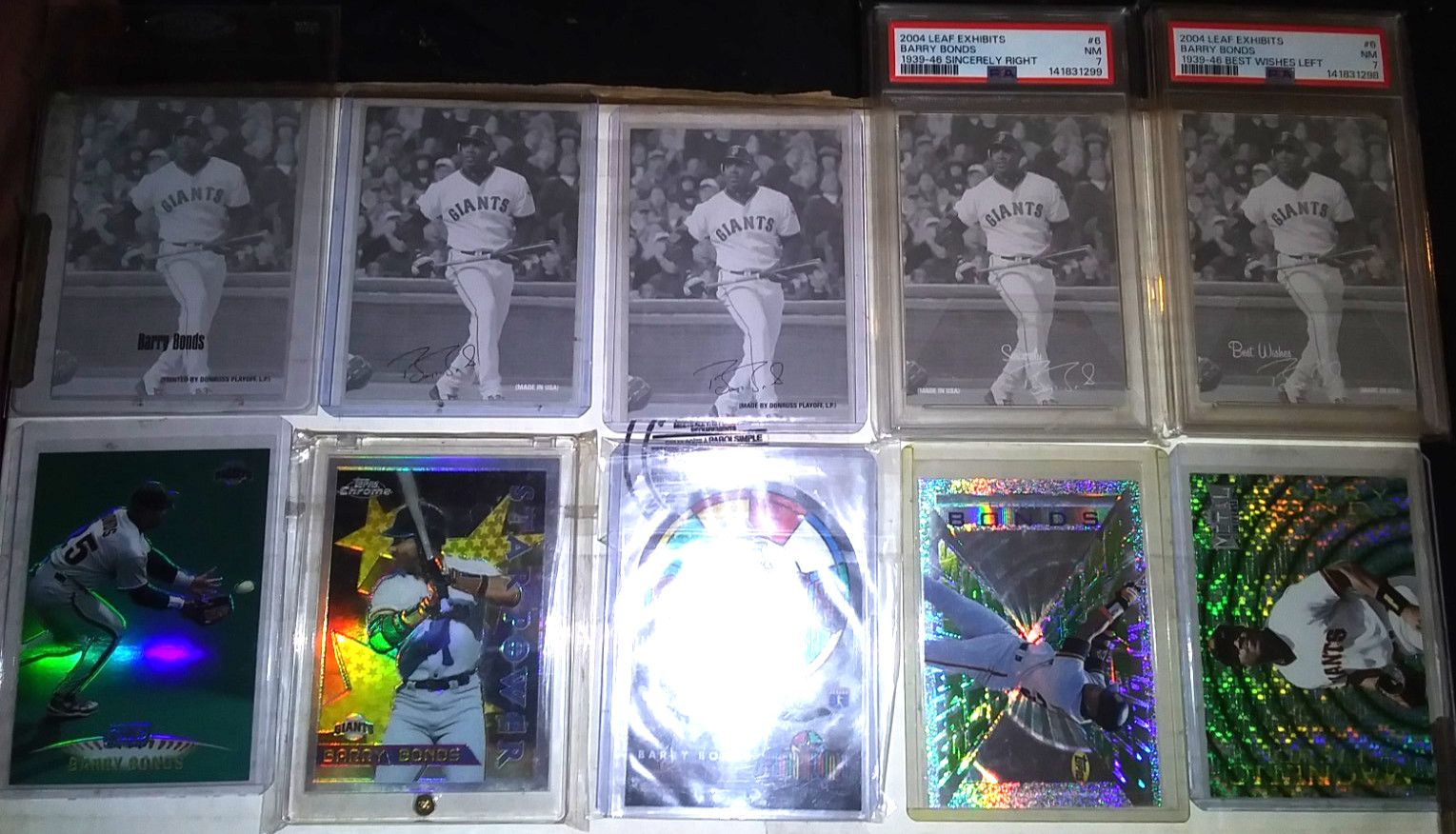 1996-2004 DONRUSS/TOPPS BARRY BONDS LOT OF 10 SP'S W/REFRACTORS LOW#'S NICE LOT! view 2