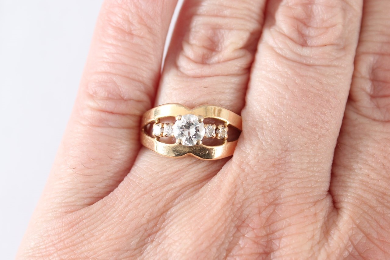 Antique European Cut .60ct Natural Diamond 13k Gold Band Ring w/ Diamond Accents2.8 Pennyweights… NO RESERVE