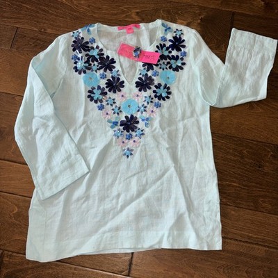 Lilly Pulitzer Amelia Island Tunic Seasalt Blue Linen Women s Size XXS NWT