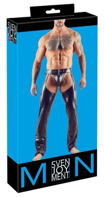 Svenjoyment Schwarz glänzende Tangahose mit offenem Bein, Herren, Größe L