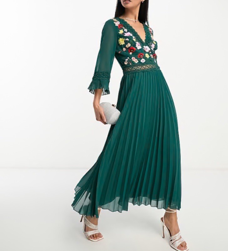 chinese dress ladies Inès lace floral embroidered cut-out midi dress