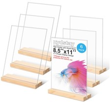 6 PCS 8.5x11 Inch Acrylic Sign Holder Wood Base L/T Shape Picture Frame Menu