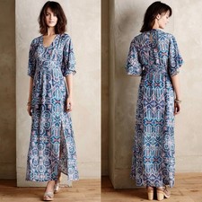 NEW Anthropologie Silk Tilework Maxi Dress Size Medium 6 Flowy Resort Wear Maeve