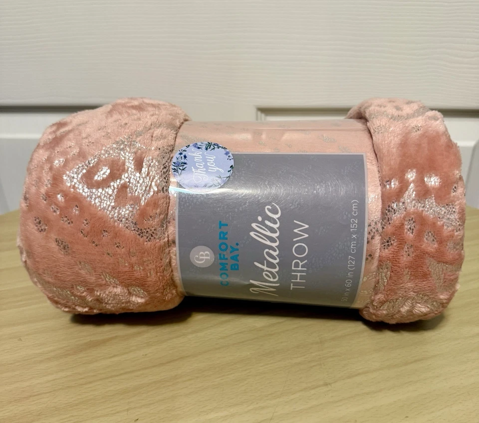 NWT Comfort Bay Peach Metallic Accents Throw Relaxing Blanket Velvet 50 x 60 in - Image 3 of 4