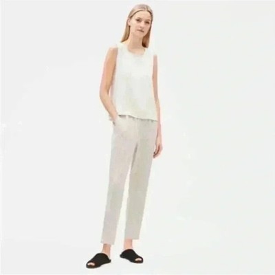 Eileen Fisher Slouchy Ankle Pants Elastic Waist Womens XXS Bone Black Morse Code