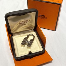 Used Hermes Cadena 2000 Millennium H Motif Padlock Charm Silver With Box