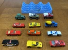 Lot of 12 Vintage Matchbox Cars & Trucks In A Blue Plastic Car Holder