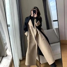 Damen Wollmantel Schlankmachend Farbblock Samt Winter Hepburn-Stil