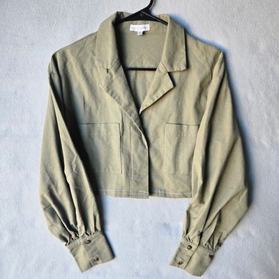 Pretty Lavish Olive Green Linen Blend Cropped Shirt and Shorts Set Size 10