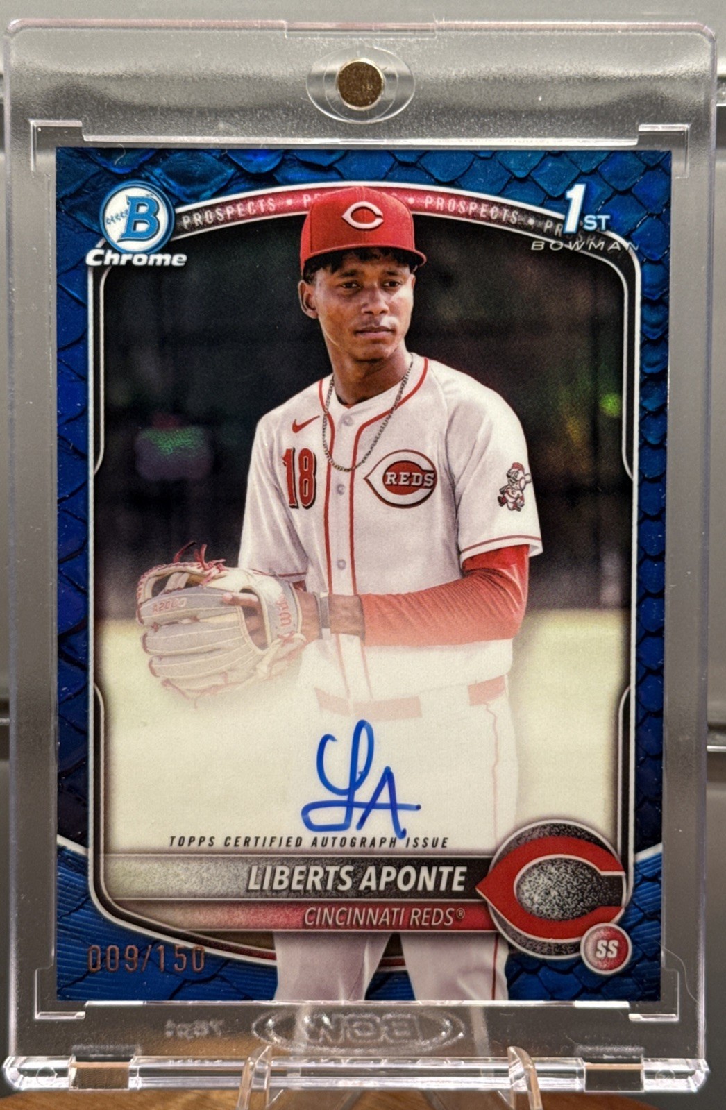 2025 Bowman Chrome Liberts Aponte 1st Blue Reptilian Auto /150 💎 Reds