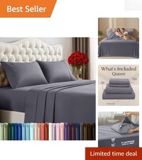 Queen Size Microfiber Sheet Set - Fade  Shrink Resistant - Grey Luxury Bedding