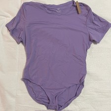 Eshef Womens RIb Knit Short Sleeve Bodysuit Violet Size XL