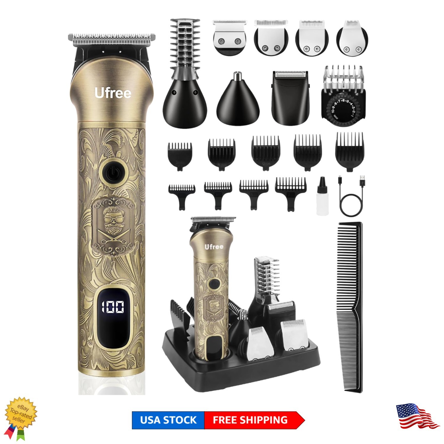 All-in-One Men's Grooming Kit: Stylish Bronze Trimmer & Acce