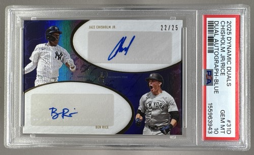 Jazz Chisholm Jr Ben Rice 2025 Topps Dynamic Duals Blue Dual Auto 22/25 PSA 10