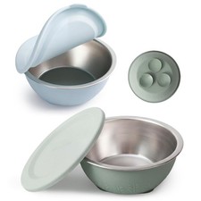 Moonkie Baby Bowls with Suction, Stainless Standard, 2Pcs-Ocean Mist/Sage